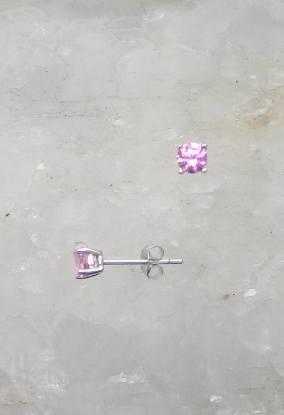 LA ER-706 PCZ  4mm Round Pink CZ Earrings