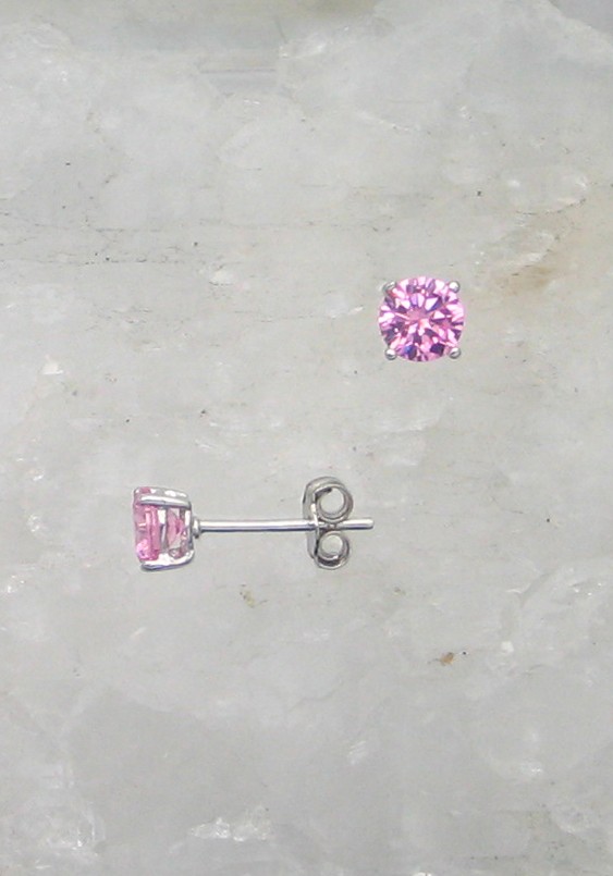 LA ER-707 PCZ  5mm Round Pink CZ Earrings