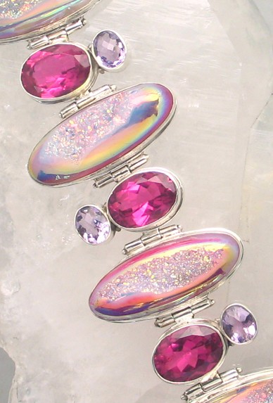 MIK BR-018 MLT  (Quartz Druzy,  Amethyst, Pink Topaz